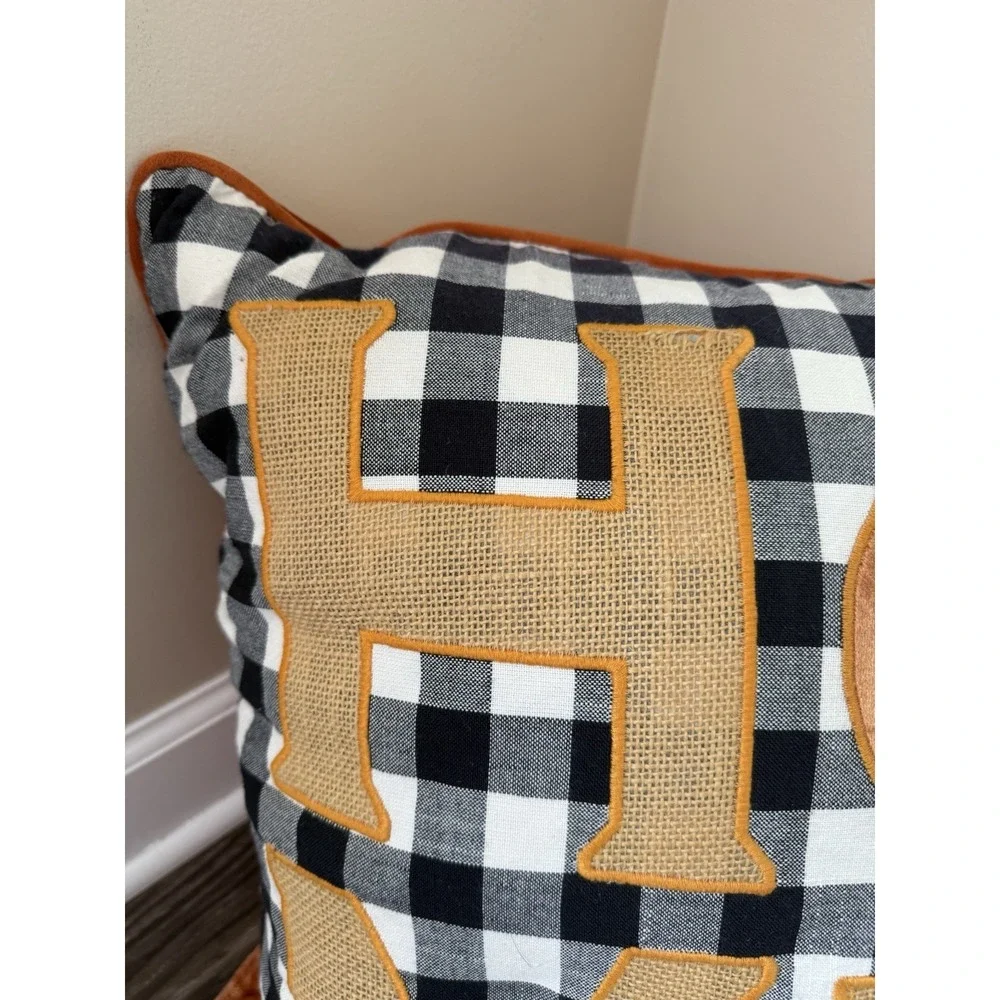 HFS Home Pumpkin Fall Harvest Plaid Down Feather Pillow Orange Velvet 20x20‎
